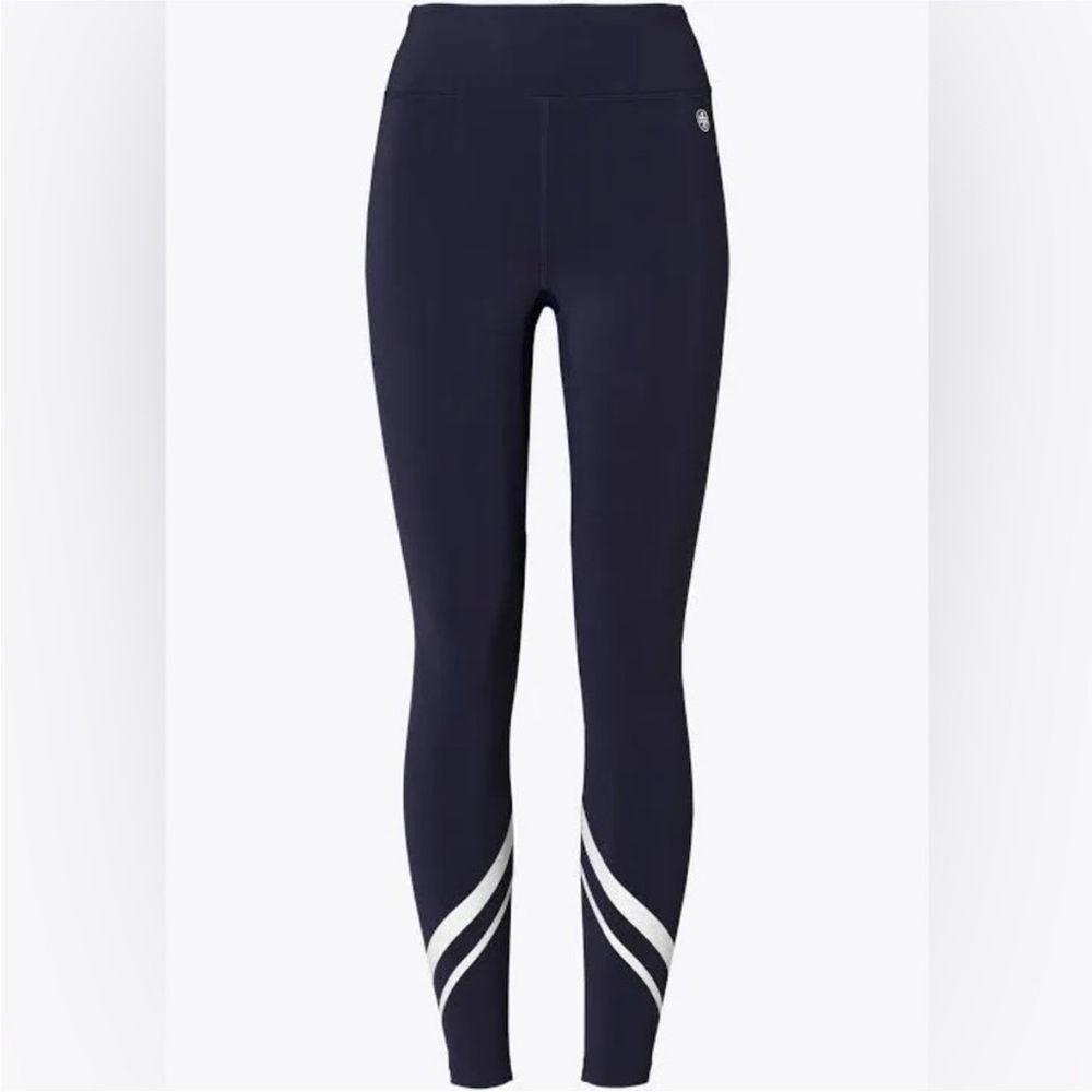TORY BURCH TORY SPORT  NAVY WEIGHTLESS CHEVRON LEGGINGS